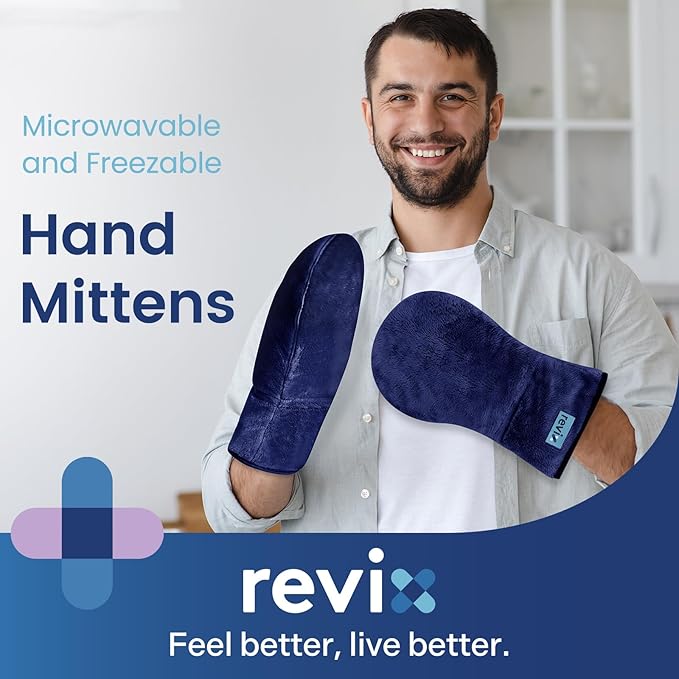 REVIX Microwavable Therapy Mittens for Hands and Fingers, Moist Heat Hand Warmers Gloves, Natural Unscented Heating Mitts (1 Pair)