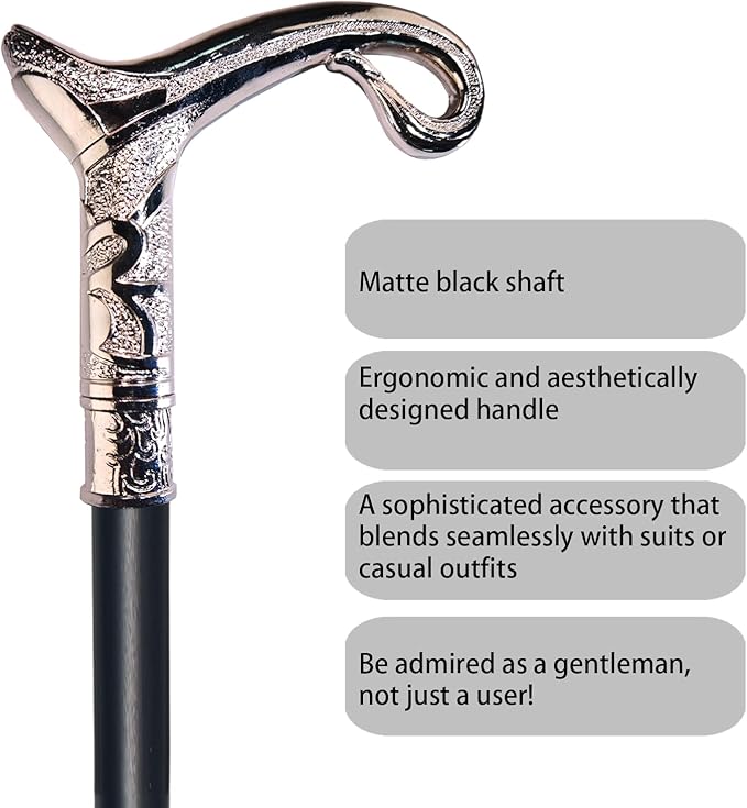 Walking Cane for Men & Women & Seniors - 36.5 Inch Heavy Duty 500+ lbs Capacity, Ergonomic Handle, Decorative & Ornate Design, Gothic & Goth Elegant Matte Black & Gold Artistry, Metal Cane