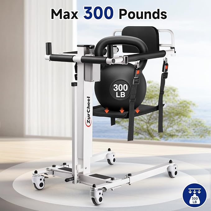 Electric Patient Lift Transfer Chair, Electric Transfer Lift for Home with Adjustable Height for Seniors, Electric Assist Lift Aid for Seniors - 300 lb Capacity, IPX54 Waterproof for Shower