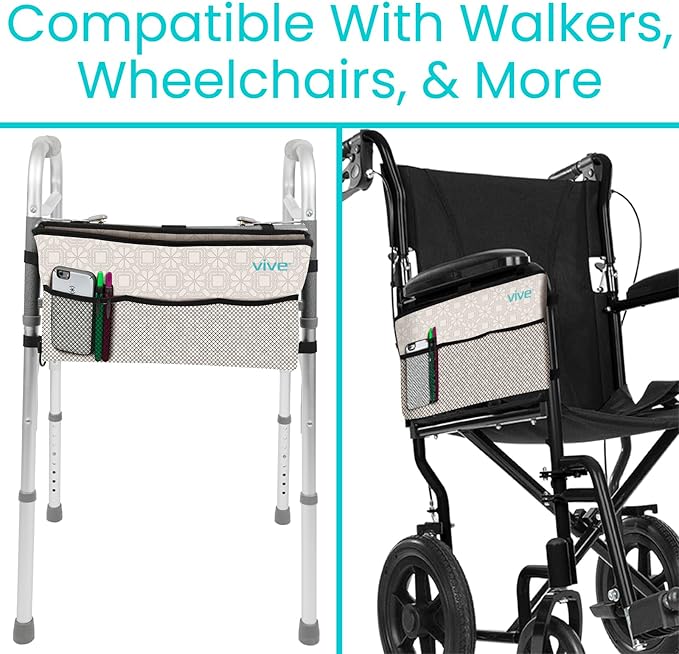 Vive Walker Bag - Accessories Wheelchair Basket Pouch (Water Resistant) - Seniors Caddy Accessory Attachment for Folding, Rolling Walkers - Carry Storage Carrier Tote - Lightweight, Universal Size