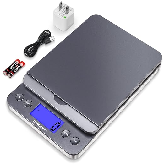 THINKSCALE 86lb Package Shipping Scale, 0.1oz Digital Postal Scale Flip-Up | Hold/Tare Function, LCD Display, Battery & AC Adapter Included, Desktop Scale for Mailing, Packages and Small Business
