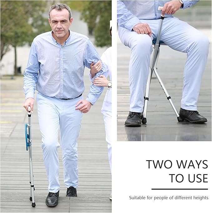 Hold 440 lbs Folding Canes with Seat Walking Stick Height Adjustment Cane Seat Capacity Frosted Handle with Magnetic Therapy Stone Crutches Stool