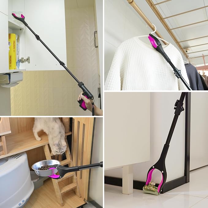 43" Foldable Grabber Reacher Pickup Tool for Seniors, Pink | 360° Rotating Jaw, Two Magnets, Extra Long Trash Picker Upper, Lightweight for Elderly, Indoor & Outdoor