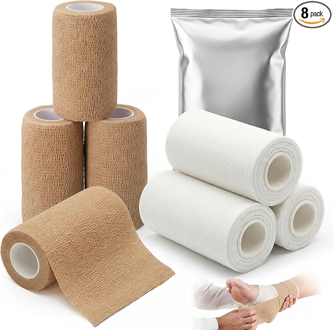 Geiserailie 4 Polls 4 Inch x 10 yd Unna Boot Bandage Gauze Dressing with Zinc Oxide, 4 Rolls 3.94 Inch Self Adhesive Cover Wrap, Provides Customized Compression, Soft Cast, Individually Packaged