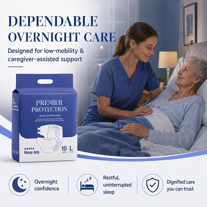 Adult Incontinence Briefs Tab Style, Heavy Absorbency with Wetness Indicator, Refastenable Tabs, Breathable & Soft, Men and Women, Medium & Large, 10 Count