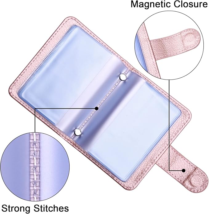 Wisdompro Credit Card Holder, RFID Blocking Wallet Debit Card Protector | Slim Leather Credit Card Organizer Case, Card Case with Magnetic Closure, 20 Card & 7 Memory Card Slots - Vertical Rose Gold