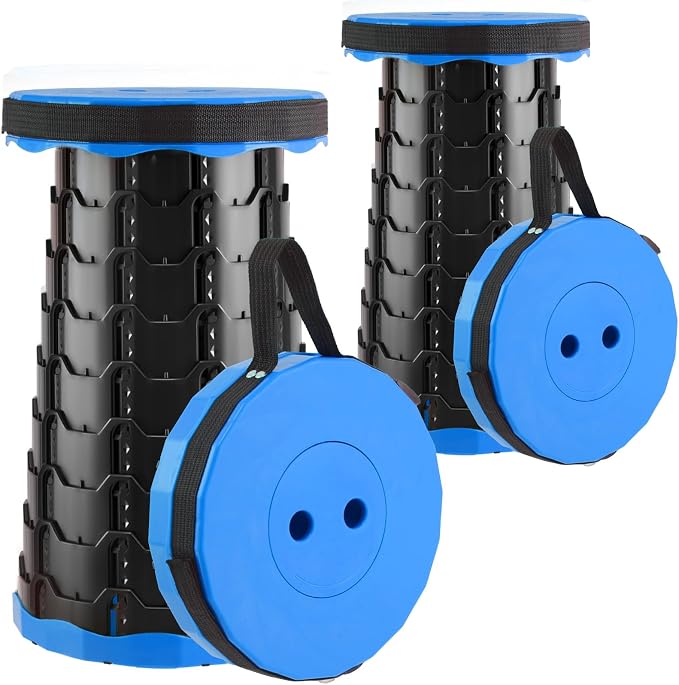 Doseno Collapsible Stool Set of 2, Camping Chairs, Portable Chair, Blue | Folding stool with foldable design and straps; portable stool and retractable stool for outdoor fishing, hiking and travel.