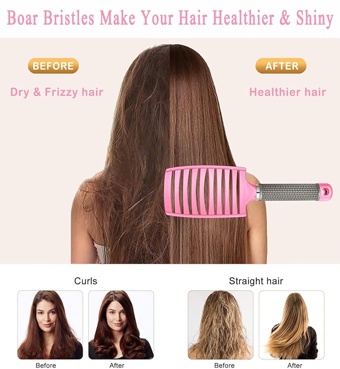 Detangling Brush for Women & Kids, Wet & Dry Hair, All Hair Types | Less pulling & breakage, Boar bristles tame frizz & add shine, Vents for faster blow-drying, Lightweight 4 oz, Non-slip grip