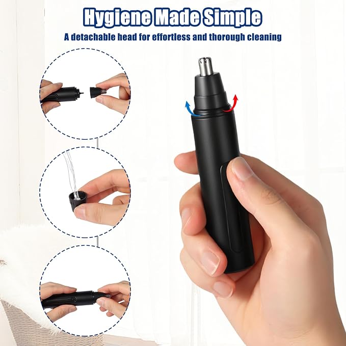 Nose Hair Trimmer for Men and Women,USB Rechargeable Eyebrow & Facial Hair Remover with LED Display,Aluminum Alloy Shell with IPX7 Waterproof,Dual Edge Blades for Easy Cleaning (Gold)
