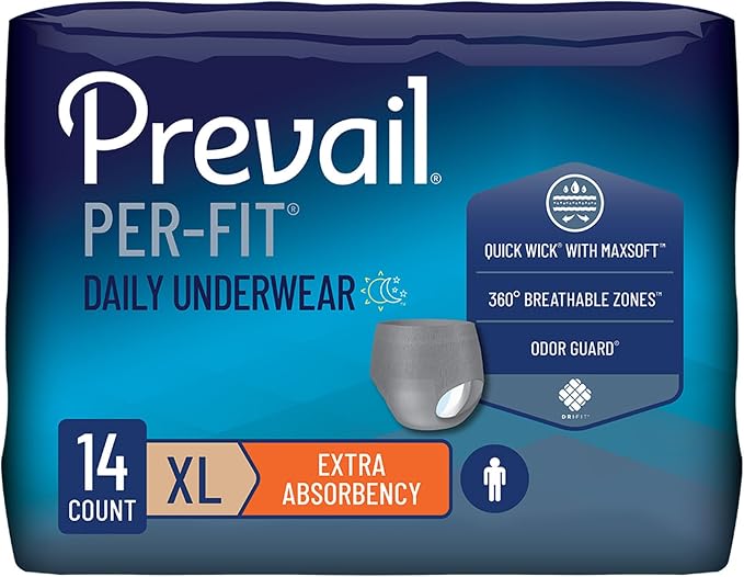 Prevail Per-Fit Daily Underwear for Men, XL, Large, White, 14 ct | Disposable, Incontinence, Extra Absorbency