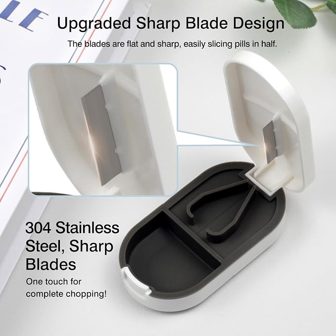 Pill Cutter & Splitter & Organizer – Accurately Cuts, Stores Pills with Detachable V-Shaped Silicone Slot, Portable & Easy to Clean