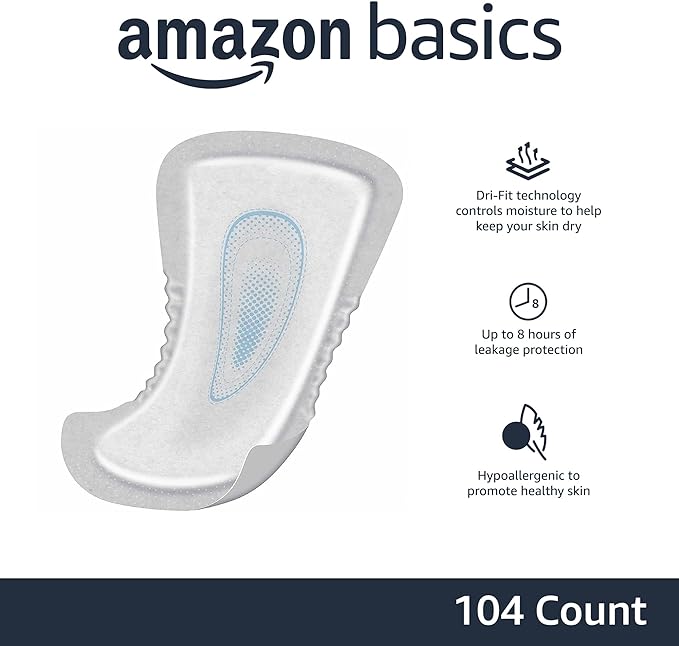 Amazon Basics Men's Incontinence Guards, Maximum Absorbency, 416 Count, (8 Packs of 52)