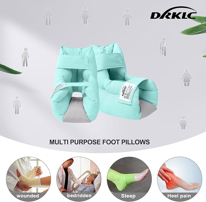 Heel Protector Cushion Pillow to Relieve Pressure from Sores and Ulcers, Adjustable Foot for Bedridden Patients Supplies, Ankle Pillow for Heel Pain (Light Green - 1 PC)