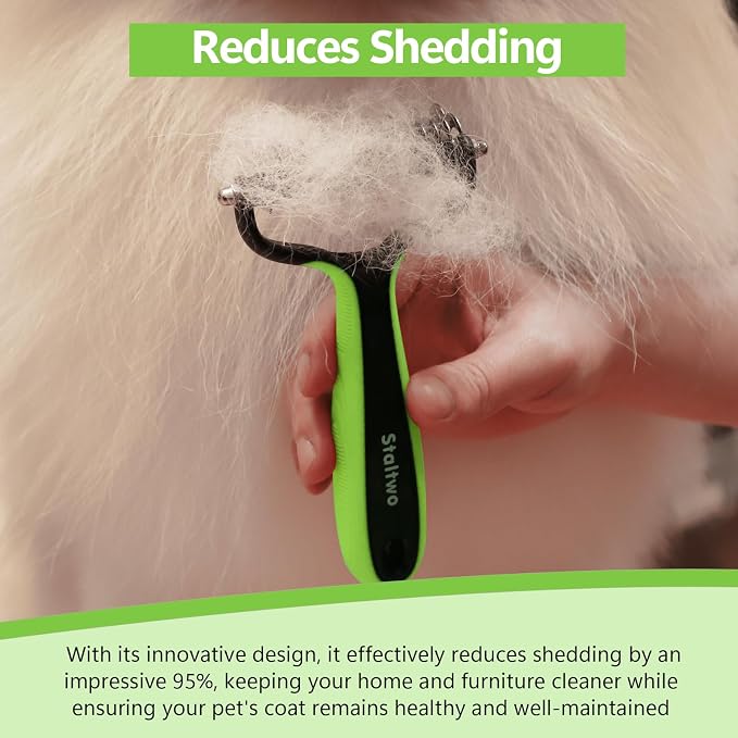 STALTWO Pet Grooming Supplies - 2-in-1 Professional Undercoat Rake and Pet Brush | Shedding Control for Long Haired Dogs and Cats, Deshedding Tool, Pet Grooming for Dogs and Cats, Green