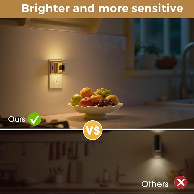 L LOHAS LED Motion Sensor Night Light, Night Lights Plug into Wall, 4 Pack | Nightlight with Dusk to Dawn & Motion Detection Sensor, 30-100Lm Adjustable Brightness, 3000K Warm White, Gold Housing
