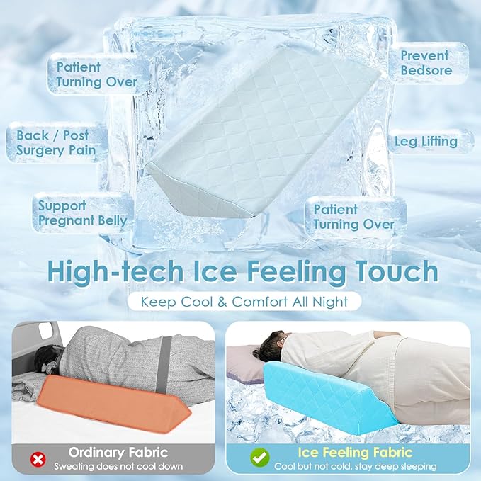 NEPPT Wedge Pillow for Seniors Side Sleeping Post Surgery Wedge Bedsore Pressure Relief Incline Pillow Patient Turning Wedges for Bed Positioning Adults Triangle Pillows for Back Support (Cooling)