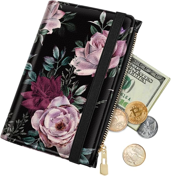Passport Holder for Travel, RFID Blocking Passport Cover for Women Zipper | Travel Wallets, Passport Book Holder, Credit Card Holder, ID Window,SIM Card Slots, Coin & Tickets Pocket, Roses
