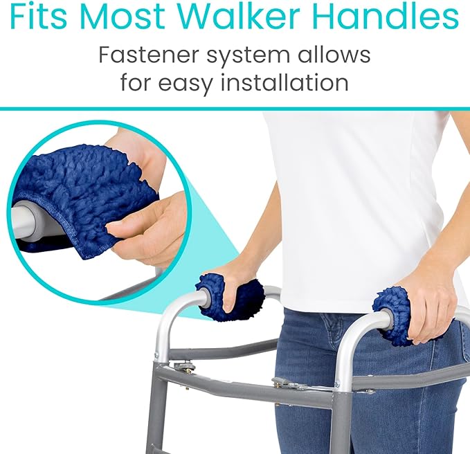 Vive Walker Handle Cushions (2-Pack) Extra Soft Sheepskin Grips - Padded Hand Cover Accessories for Folding Rolling Wheelchair, Rollator Handle, Senior, Elderly Grippers - Foam Padding for Disability