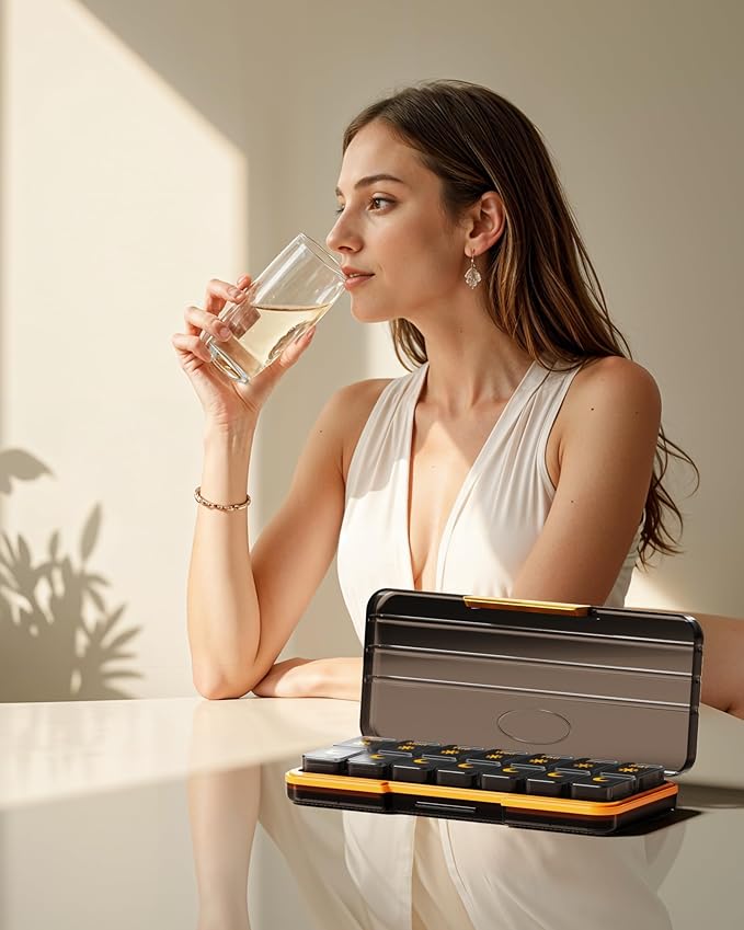 Zoksi Am Pm Pill Organizer 7 Day, Weekly Pill Box 2 Times a Day, Medicine Pill Organizer with Separate Compartment, Travel Pill Case Dispenser Portable for Vitamins, Fish Oils, Medicines(Black)