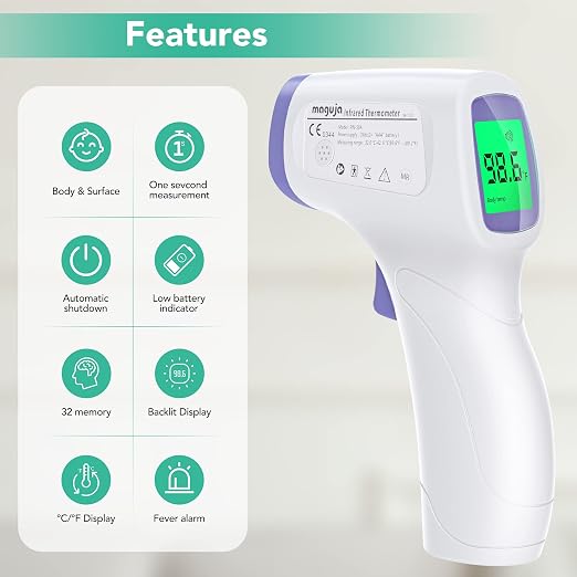 maguja Digital Touchless Forehead Thermometer for Adults Kids Home Use | Infrared Forehead Thermometer with 3 in 1 LCD Display Fever Alarm and Memory Function