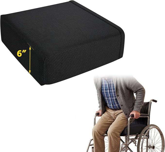 Geelin Booster Cushion for Adults Seat and Chair Cushion with Strap Easy Rise for Elderly Butt Foam Seat Pillow for Adults Seniors Wheelchair Home Office Patio(Black,16 x 16 x 6 Inch)