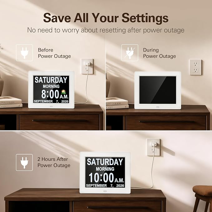 JALL 12" Large Digital Calendar Day Clock for Seniors 2026 - Easy to Read Alzheimer's Dementia Memory Loss Clock for Elderly with IPS Wide Angle，Day & Date, 12 Custom Alarms & Auto-Dimming, White
