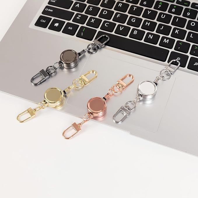 4 PCS Retractable Keychain,Key Chain Ring Badge Holder, Stretchable Hanging Lanyard with Carabiner Hook
