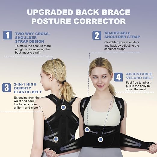 Posture Corrector for Women and Men Upgraded Back Brace, Adjustable Full Back Support for Upper and Lower Back Pain Relief, Shoulder Straightener for Hunchback, Scoliosis, Lumbar, Spine (Black,Medium)