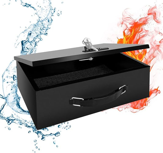 YIYITOOLS Fireproof Lock Box with Key and Combination Lock, Fire Safe Document Box, Portable Fireproof Waterproof Safe for Home,Office,Travel, Secure Storage for Documents,Jewelry,Passport,Cash