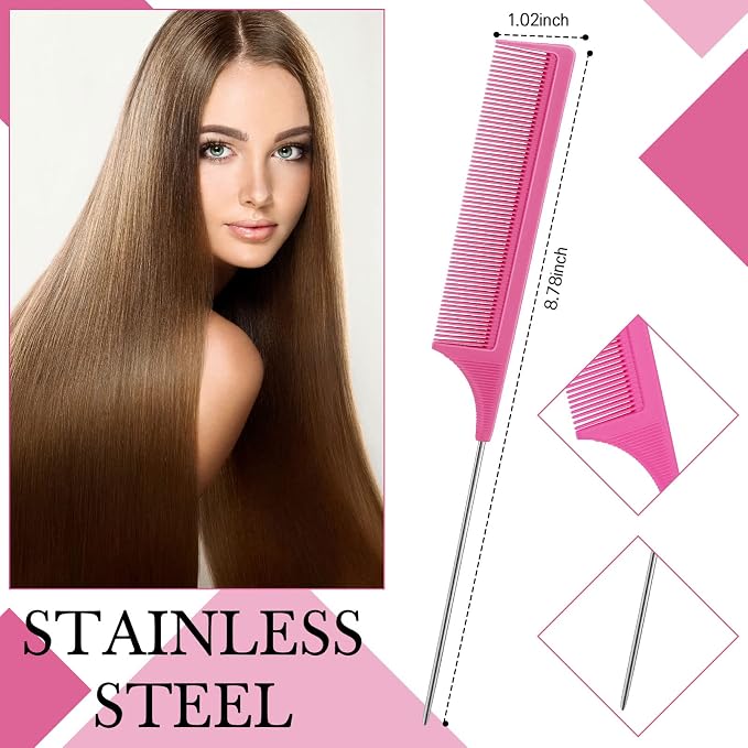 Geiserailie 3 Pcs Slick Back Hair Brush Set Bristle Brush Edge Control Teasing Comb for Women Black Hair(Rose Red)
