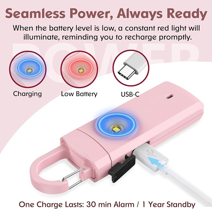 Rechargeable Personal Alarms for Women, Keychain Siren Alarm with Flashlight, Back to School College Essentials for Daughter, College Students, Teen Girls, Elders, Kids, Travel Essentials, Rose Gold