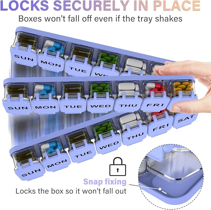 2-Pack Extra Large Weekly Pill Organizer, Travel Pill Box 7 Days, XL Vitamin Holder with 7 Detachable Compartments, Daily Pill Case for Home and Travel