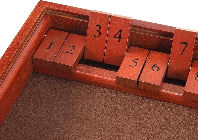 AMEROUS Shut The Box Dice Game，Wooden Board Table Math Game with Lid - 6 Dice - Gift Package - Rules, Classic Board Game for Kids Adults, Family