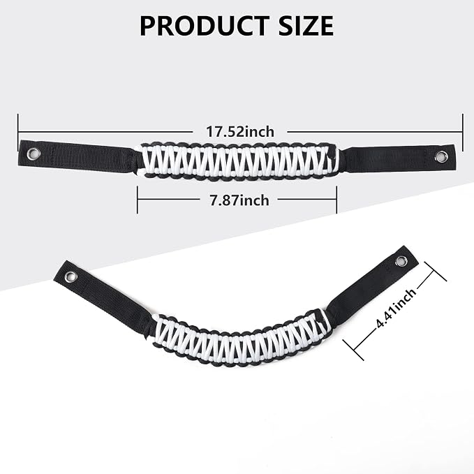 sukemichi Roll Bar Grab Handles for 2021-2026 Ford Bronco 2/4 Door, White | Paracord handles grab,Fits Bronco 2021-2026 hard & soft top,Off-road safety grip handle,Work with airbag,Not for Sport,4 Pack