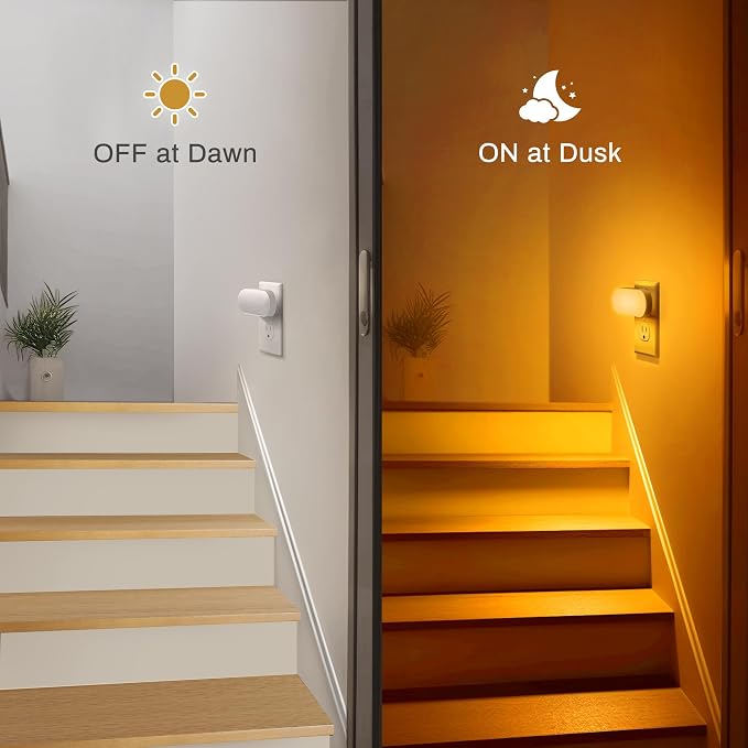 Amber Night Light,Auto On/Off,0-100 LM Adjustable Brightness | Dimmable Night Light,Plug Into Wall Light Sensor Night Light,for Kids Room Bedroom Stair Lights,Amber Color,1W,2 Pack