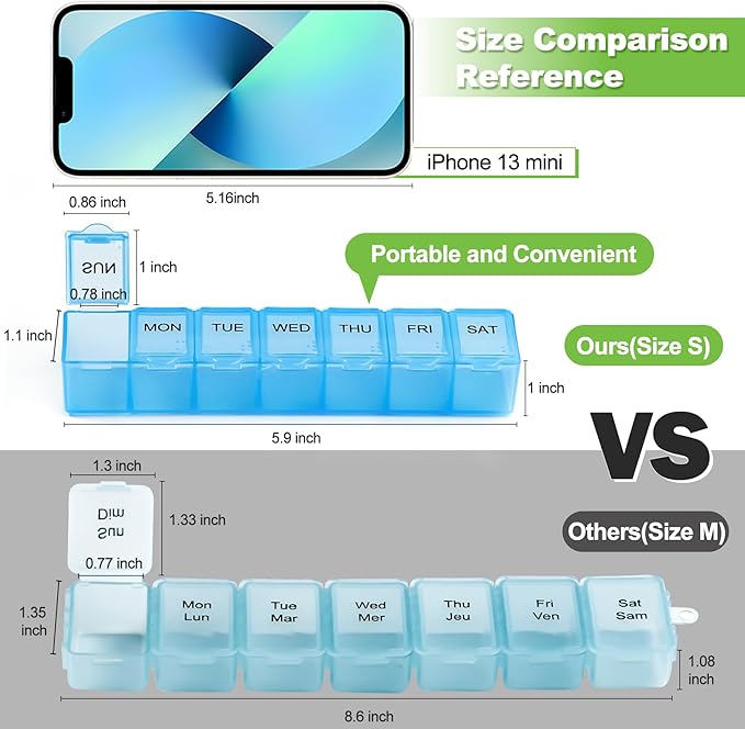 4 Pack Weekly Pill Organizer, 7 Days Pill Case Travel Daily Pill Box Portable Medicine Organizer and Planner with Compartment for Vitamins, Fish Oil, Supplements and Medication (4 Colors)