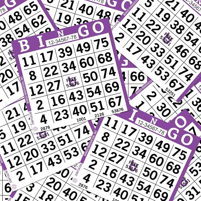 Bingo Paper Sheets – 1 Face, 4" x 4" – Pack of 500 Disposable Single-Use Bingo Cards – Recyclable Dauber Paper for Seniors, Adults & Community Events (Purple)
