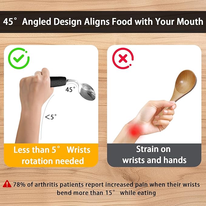 Xmas Gift Pick, 4Pcs Weighted Adaptive Utensils, 45°Angled Built up Utensils Set for Hand Tremors, 3.5oz Parkinsons Utensils for Elderly, Weighted Spoon Hand Tremors (Left-Handed)