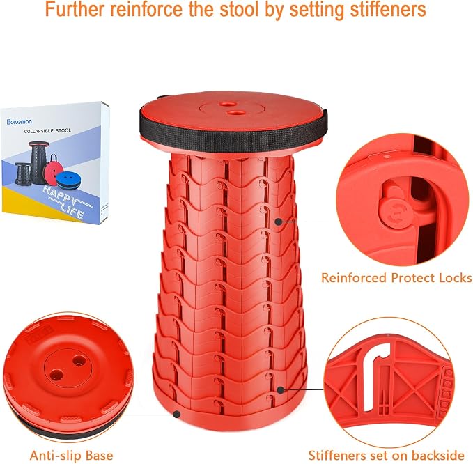 Upgraded Folding Stool Lightweight Yet More Sturdy with Load Capacity 400lbs Portable Collapsible Stool for Camping Fishing Hiking BBQ (All Red)