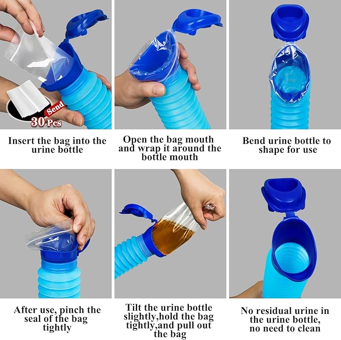 Pee Bottles For Men,Collapsible Urine Bottle With Disposable Replacement Bags,Car Pee Bottle For Men And Women,750ml,Leakproof,2-Piece Set Emergency Urinal For Road Trips,Traffic Jams And Camping