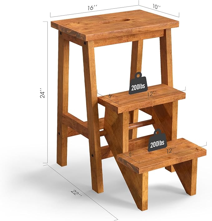 Costzon Folding 3 Step Stool, 3 in 1 Wooden Step Ladder with Handle, Non-Slip Pedal, Multifunctional Storage Shelf, Flower Rack for Kitchen, Library, Garage, Foldable Step Stool for Adults Kids