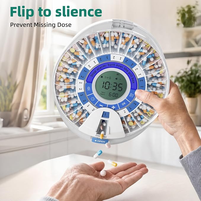 Windtrace Automatic Pill Dispenser for Elderly with Alarm | 28-Slot, Monthly Use, Mix-Proof, Kid-Proof, Built-In Lock, Senior-Friendly, 6-Button, Easy Setup, 5000-Cycle, XL LCD