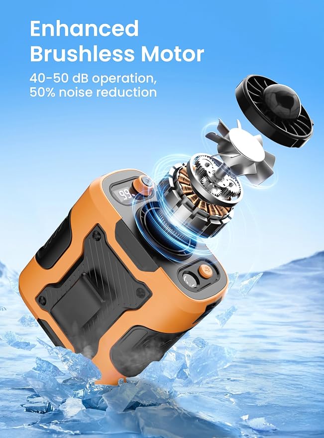 Koonie Waist Clip-on Shirt Fan, 100 Levels of Speeds, 24H Use Time, Orange | Cool Clip Fan Under Shirt Fan, Rechargeable Battery, Wearable Belt Personal Device for Outdoor Work, Camping, Travel