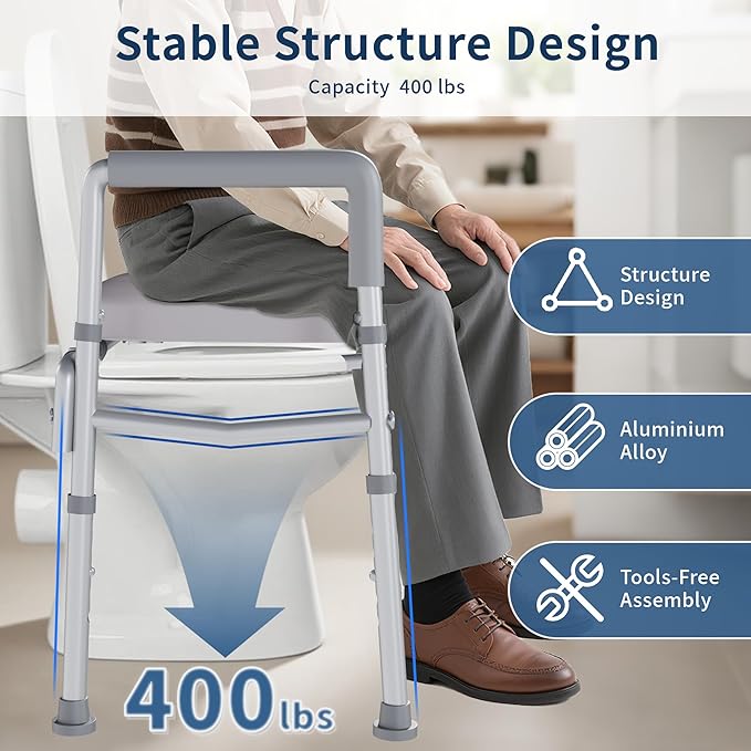 Toilet Seat Riser for Seniors, Raised Toilet Seat with Handles,Adjustable Height & Width, 400lb Raised Toilet Seat with Handles for Elderly, Handicap, Elevated, Pregnant, Fit Any Toilet