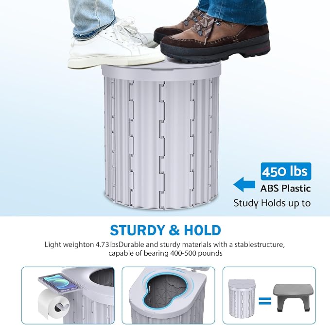 Portable Toilet, Upgraded 15'' toilet With Removable Paper Holder, Camping Toilet With A Load Capacity Of 450 Lbs, Portable Potty for Camping, Hiking, Road Trip, Car, RV, Tent, Beach, Truck Drivers