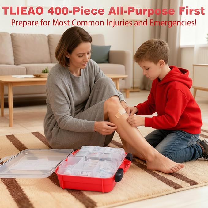 TLIEAO 400 Pieces All-Purpose First Aid Kit - Organized Dual-Layer Wall - Professional Medical Kit for Home, Car, Camping, Travel, Office, Outdoor, Business & Sports