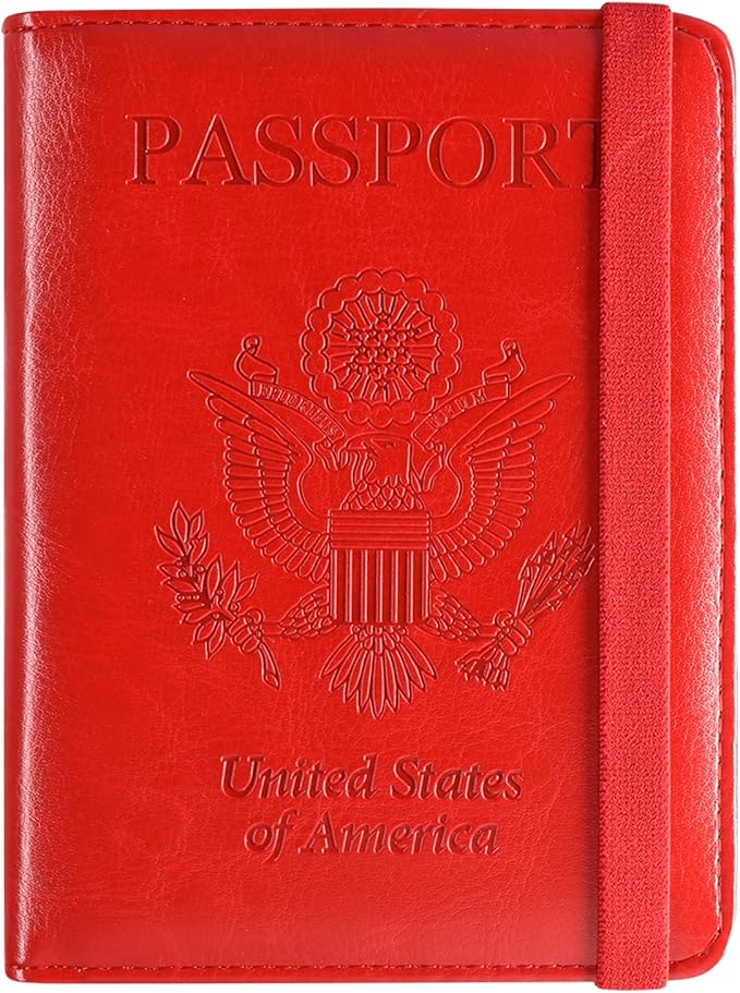 ACdream RFID BLOCKING Passport Holder Travel Wallet - Premium PU Leather Cover Passport book with Card Holder, Pen Slot, Keep Organization, and Travel Essentials for Women and Men, Red