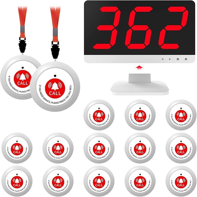 Emergency Call Buttons with 15 Alert Call Buttons -1000FT, Wireless Call Bell for Eelderly with 1 Display Receiver,Caregiver Pager Calling System for Medical Clinic Nurses Station Assisted Living