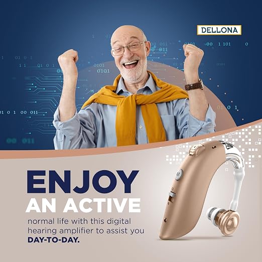 DELLONA High-Performance Hearing Aids for Seniors, OTC Rechargeable Hearing Aid for People with Severe Hearing Loss with Intelligent Noise Reduction (Pair), 4 Modes - Comfortable Hearing Aid devices for elderly, Over The Counter Hearing Aids (Beige)