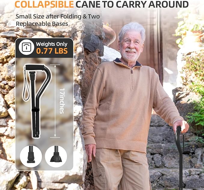 BeneCane Walking Cane for Men & Women Adjustable Cane with Offset Soft Cushioned Handle -Portable Lightweight Sturdy Mobility Walker Aid for Elderly, Seniors Collapsible Cane